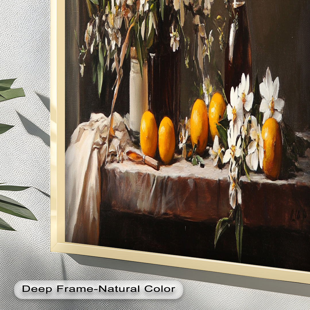 Orange & White Floral Still Life – Elegant Framed Oil Painting