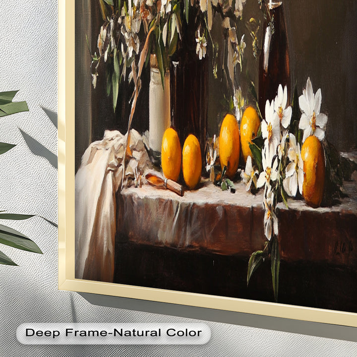 Orange & White Floral Still Life – Elegant Framed Oil Painting