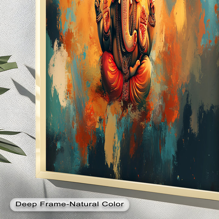 Orange Ganesha Wandkunst – Religiöses Ölgemälde