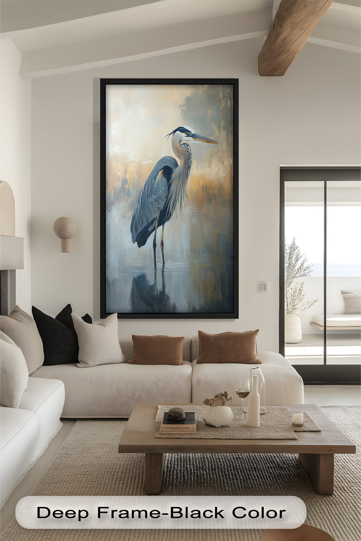 Heron in Misty Reflections - Animal Oil Painting