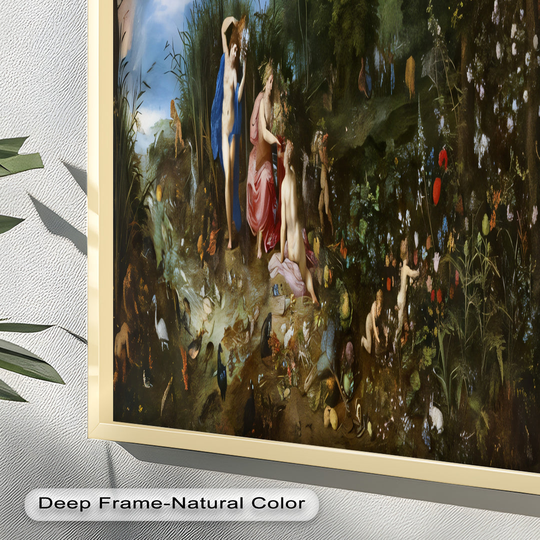 The Garden of Earthly Light – Mythological Forest Scene Oil Painting