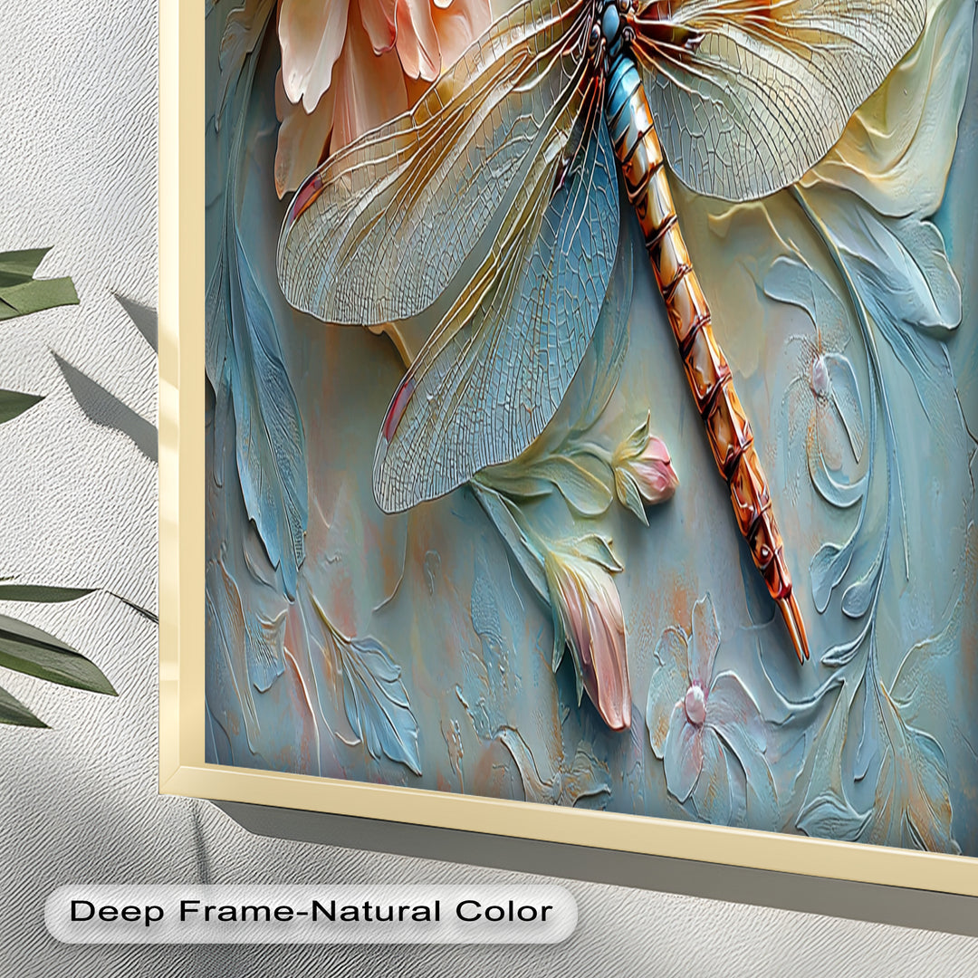 Floral Dragonfly Modern Art – Botanical Oil Painting