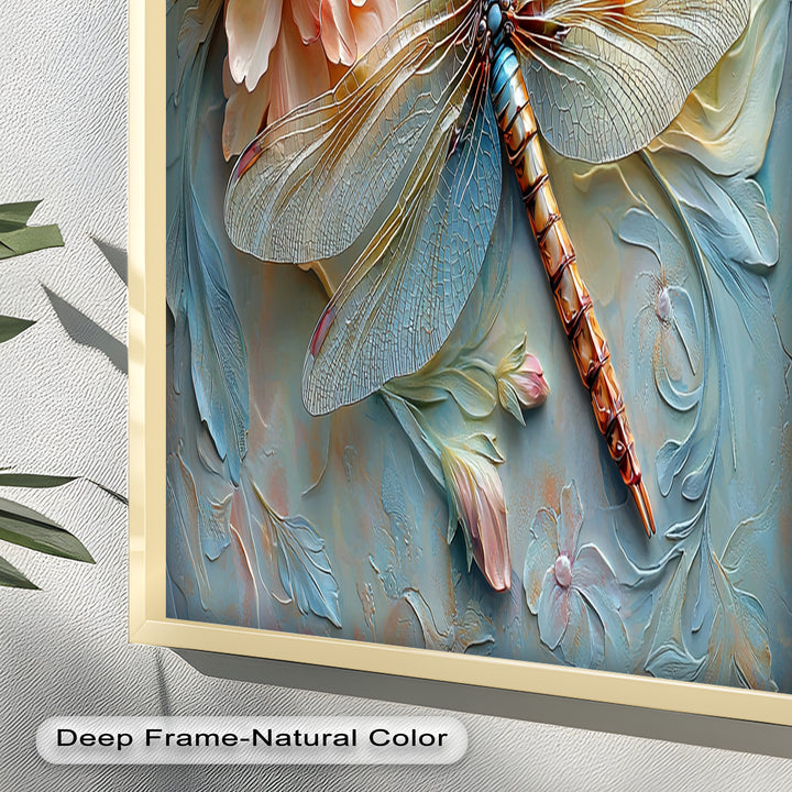 Floral Dragonfly Modern Art – Botanical Oil Painting