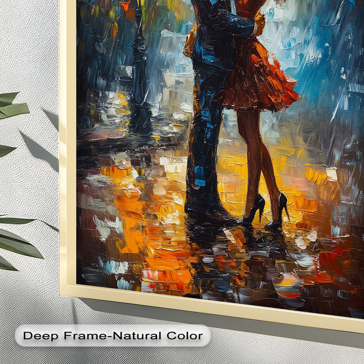 Evening Embrace – Romantic Rainy Street Scene Love Oil Painting