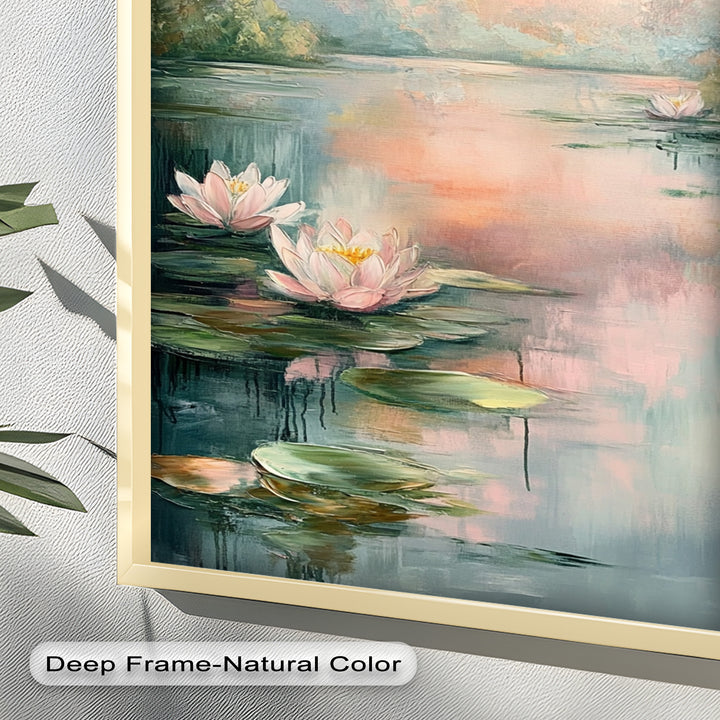Pastel Water Lilies in Tranquil Lake - Flower Oil Painting