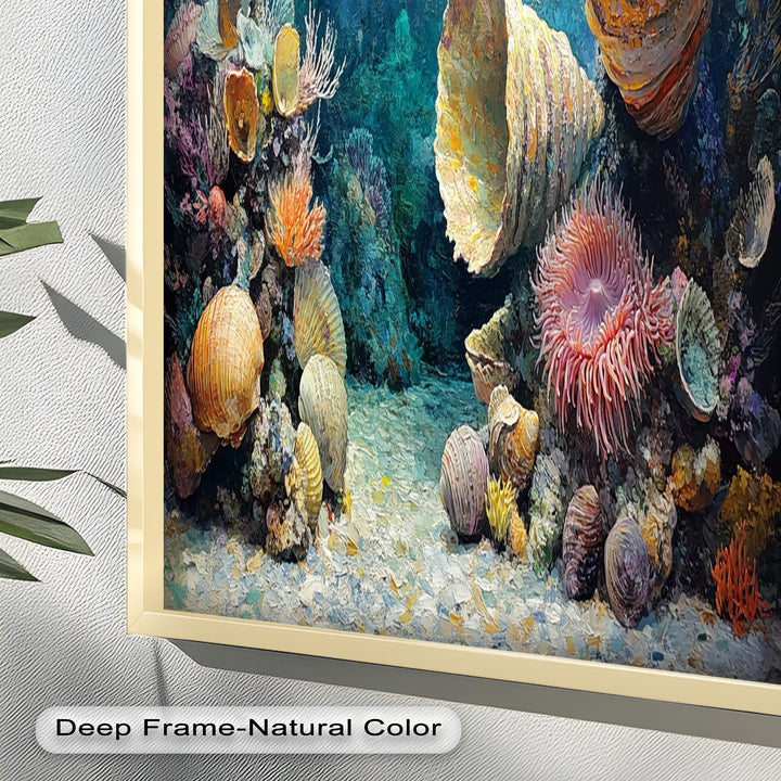 Diver Exploring Coral Reefs with Giant Shells - Animal Oil Painting