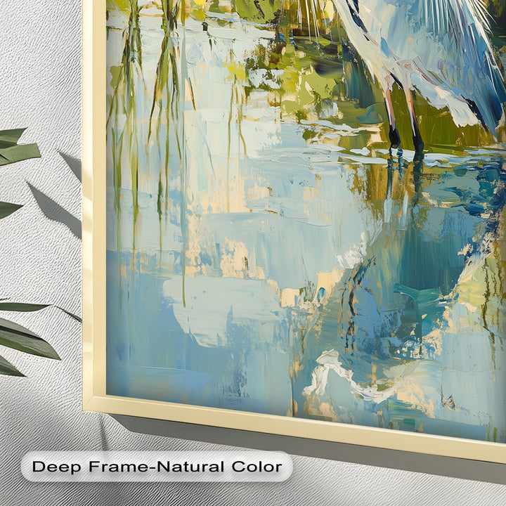 Reflections of Grace – Heron in Wetlands Oil Painting