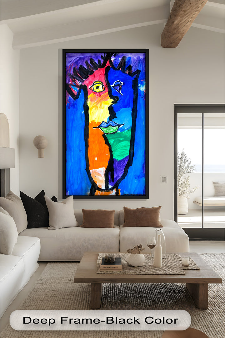Bunte abstrakte Gesichtswandkunst – Modernes kubistisches Ölgemälde