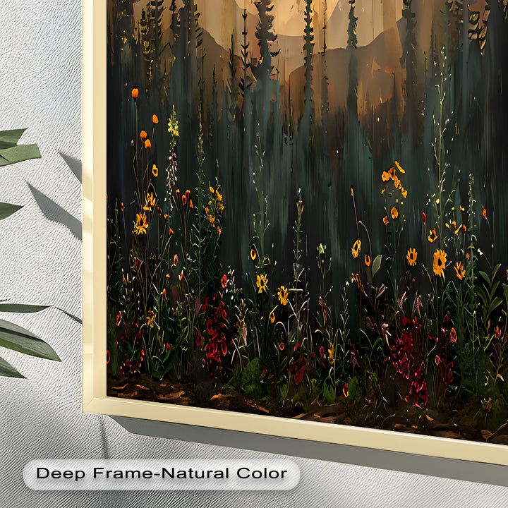 Moonlit Forest Flower Wall Art – Nature Landscape Oil Painting