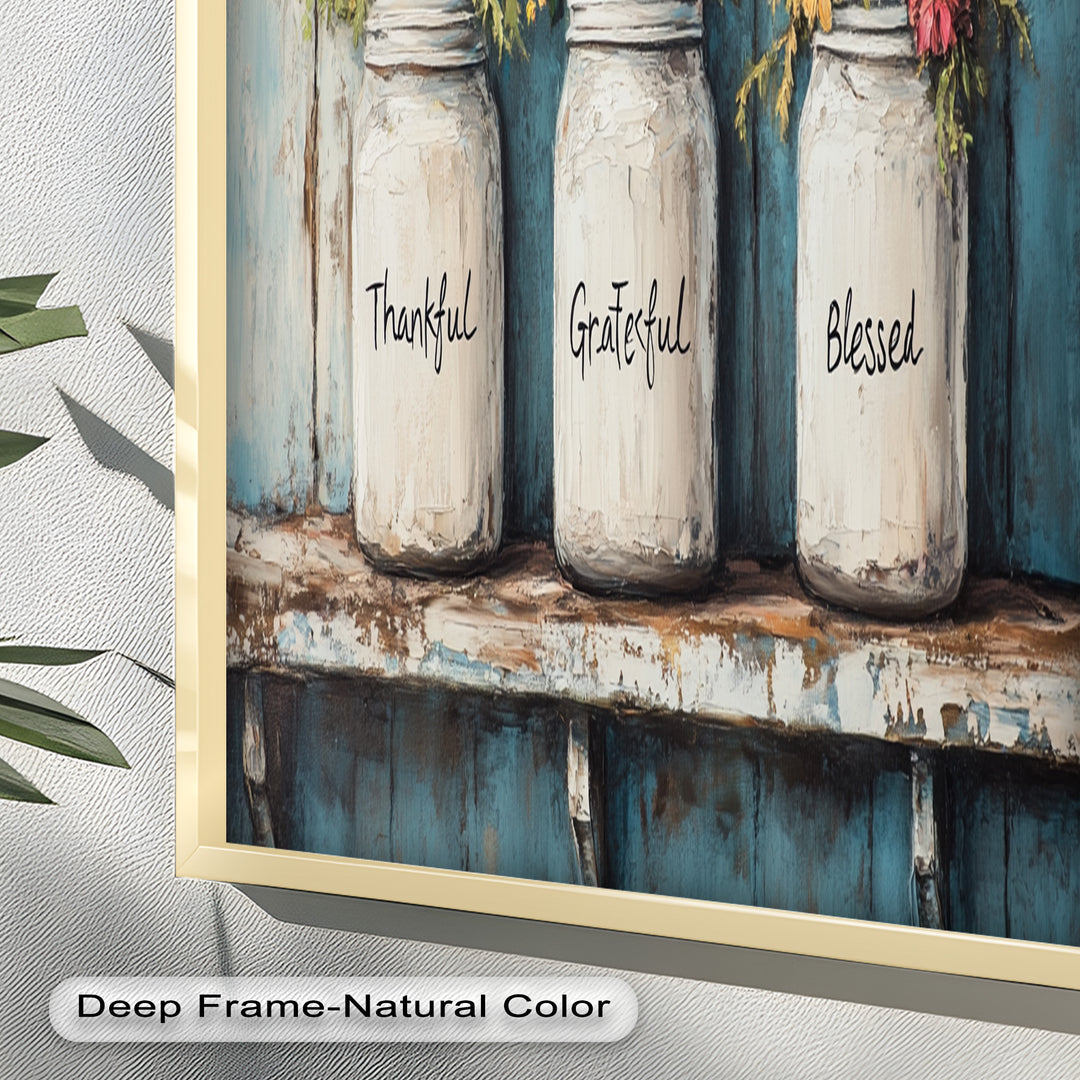 Thankful Grateful Blessed – Floral Jar Oil Painting