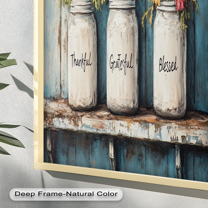 Thankful Grateful Blessed – Floral Jar Oil Painting