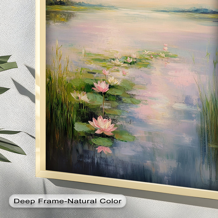Lotus Tranquility – Seerosen auf pastellfarbenem Seeblumen-Ölgemälde