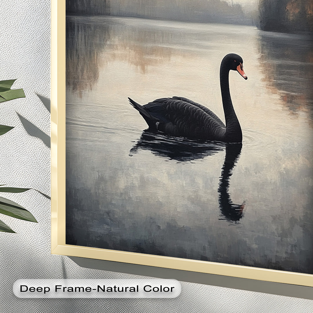 Black Swan at Dusk – Lake Scene Oil Painting