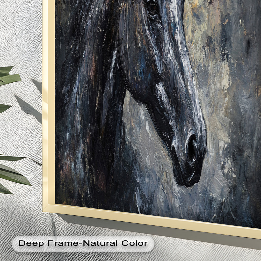 Black Horse Portrait - Animal Oil Painting