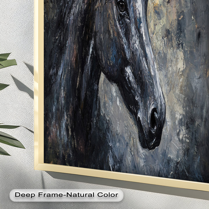 Black Horse Portrait - Animal Oil Painting