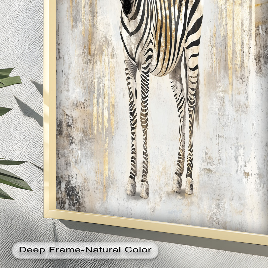 Golden Streak Zebra with Neutral Backdrop - Animal Oil Painting