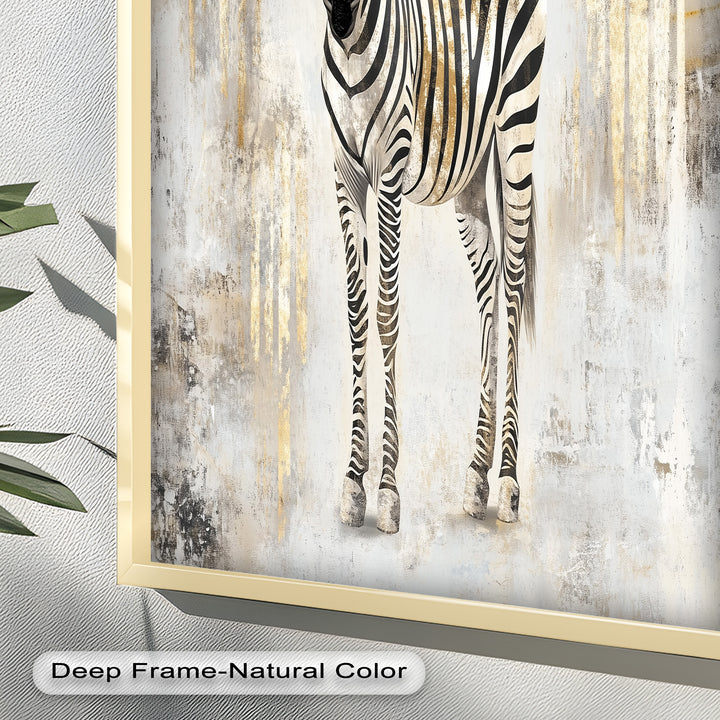 Golden Streak Zebra with Neutral Backdrop - Animal Oil Painting