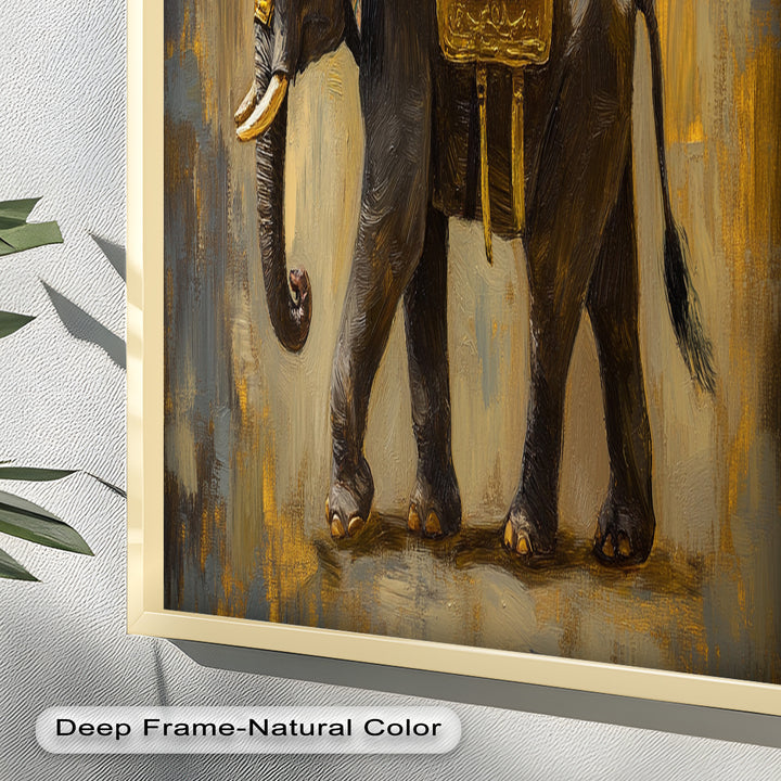 Elephant with Golden Saddle - Animal Oil Painting
