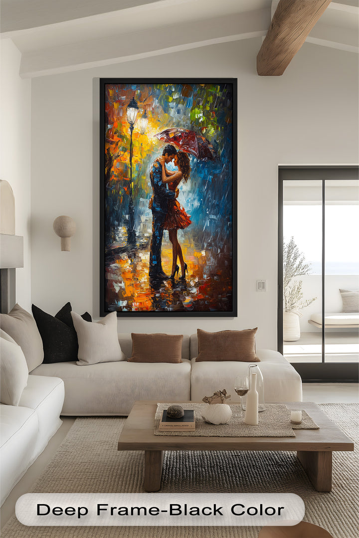 Embrace in Autumn Rain – Passionate Love Oil Painting
