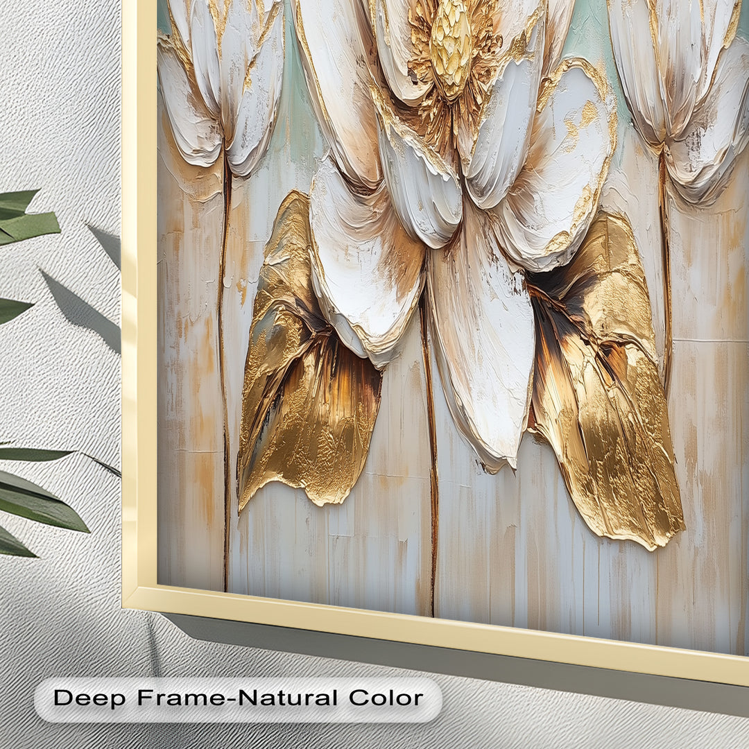 Golden Bloom Lotus – Floral Oil Painting
