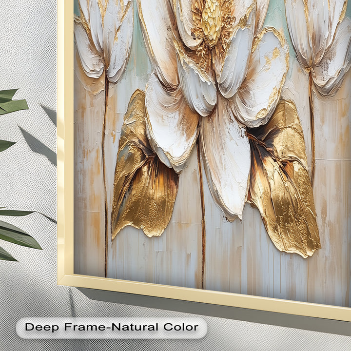 Golden Bloom Lotus – Floral Oil Painting