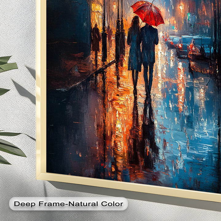 Lovers in the Rain – Romantic Night Street Oil Painting