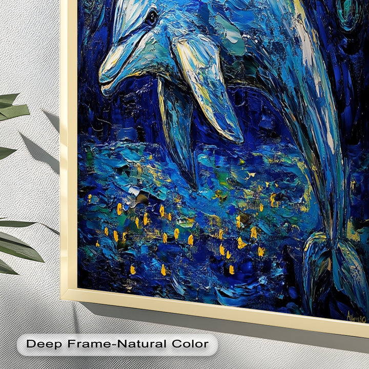 Starry Night Dolphin in Ocean Dreamscape – Animal Oil Painting