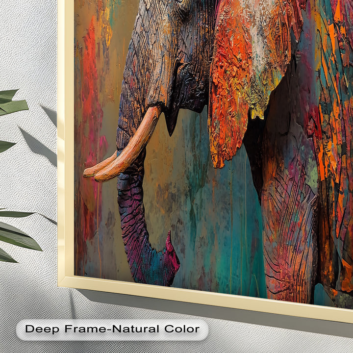 Colorful Elephant – Framed Oil Painting