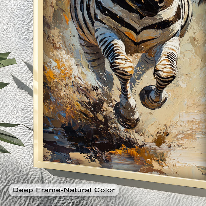 Charging Zebra in Dust Storm – Wildlife Animal Oil Painting