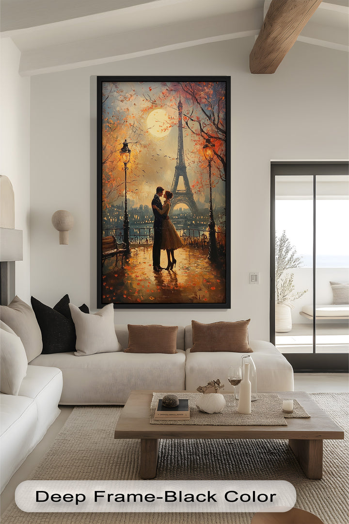 Paris Moonlight – Lovers Beneath the Eiffel Tower Love Oil Painting