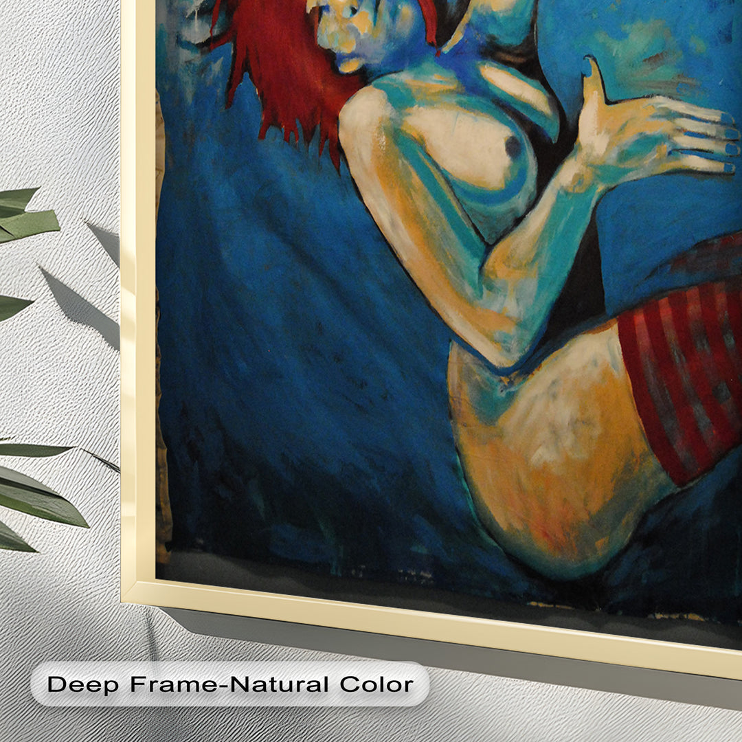Descent in Blue – Expressionist Female Nude Picasso Oil Painting