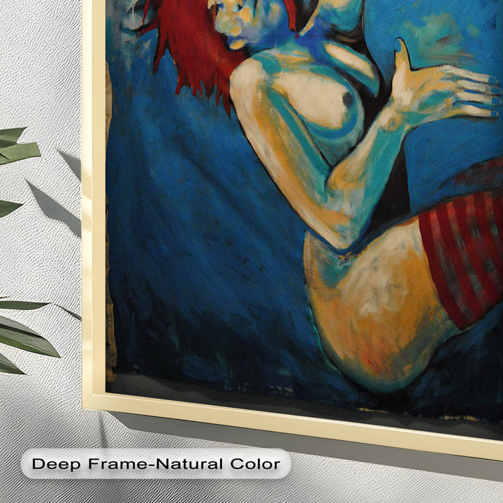 Descent in Blue – Expressionist Female Nude Picasso Oil Painting
