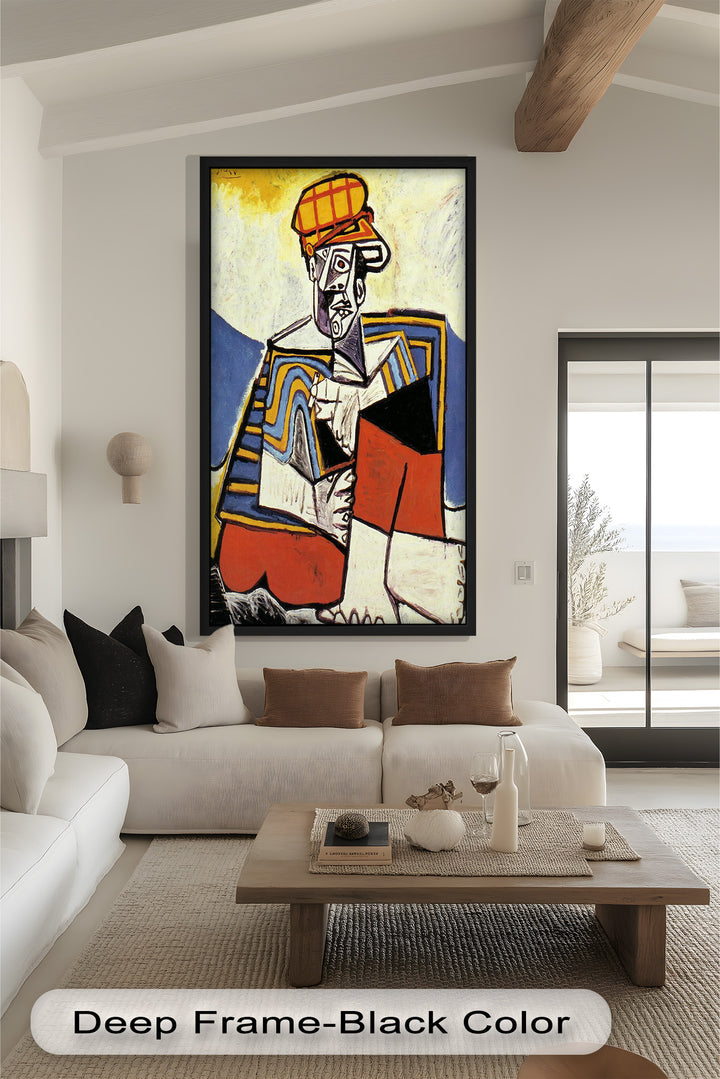 Abstract Man with Cap Wall Art – Cubist Oil Painting