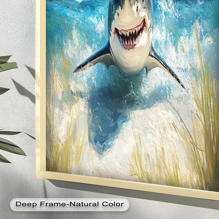 Smiling Shark by the Shore – Animal Oil Painting