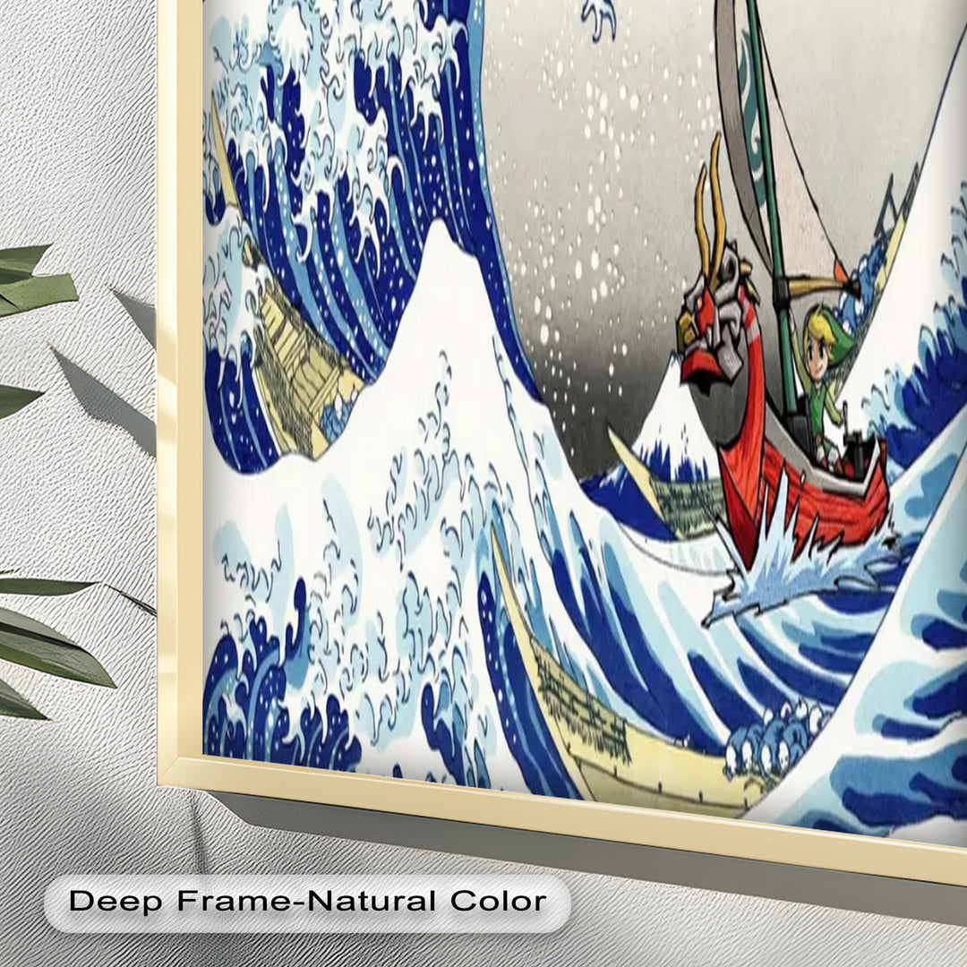 Hokusai Great Wave x Zelda Art – Japanisches Pop-Art-Ölgemälde