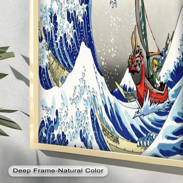 Hokusai Great Wave x Zelda Art – Japanisches Pop-Art-Ölgemälde