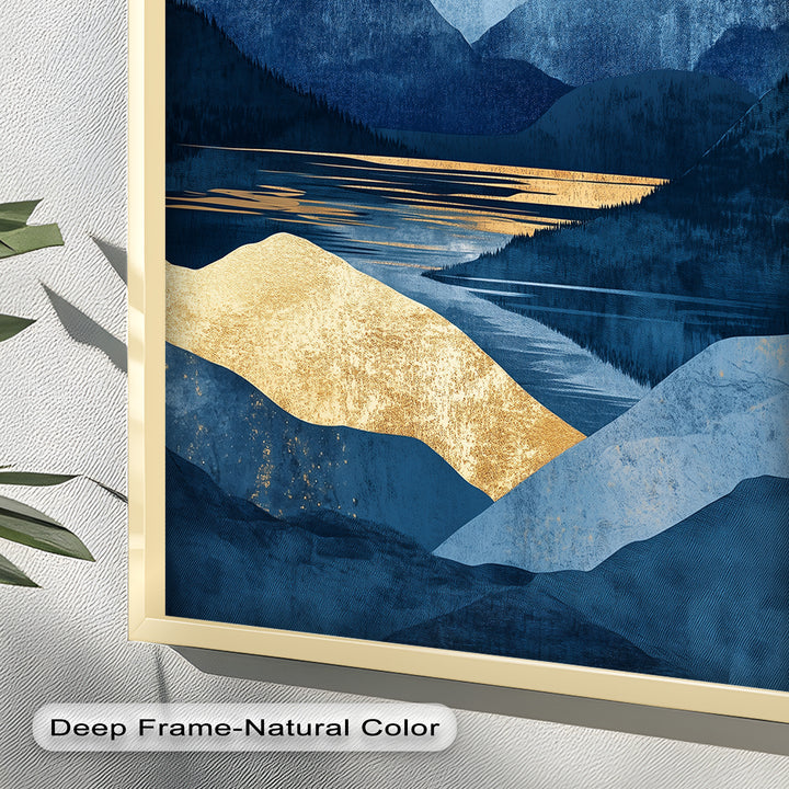 Golden Horizon – Abstract Blue Mountain Landscape Oil Painting