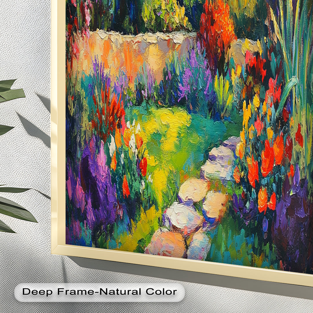 Sunlit Garden Path Oil Painting – Fauvist Outdoor Floral Landscape