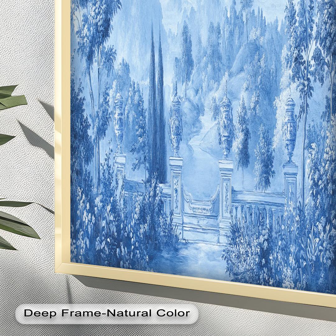 Blue Toned Garden Wall Art – Classical Landscape Oil Painting