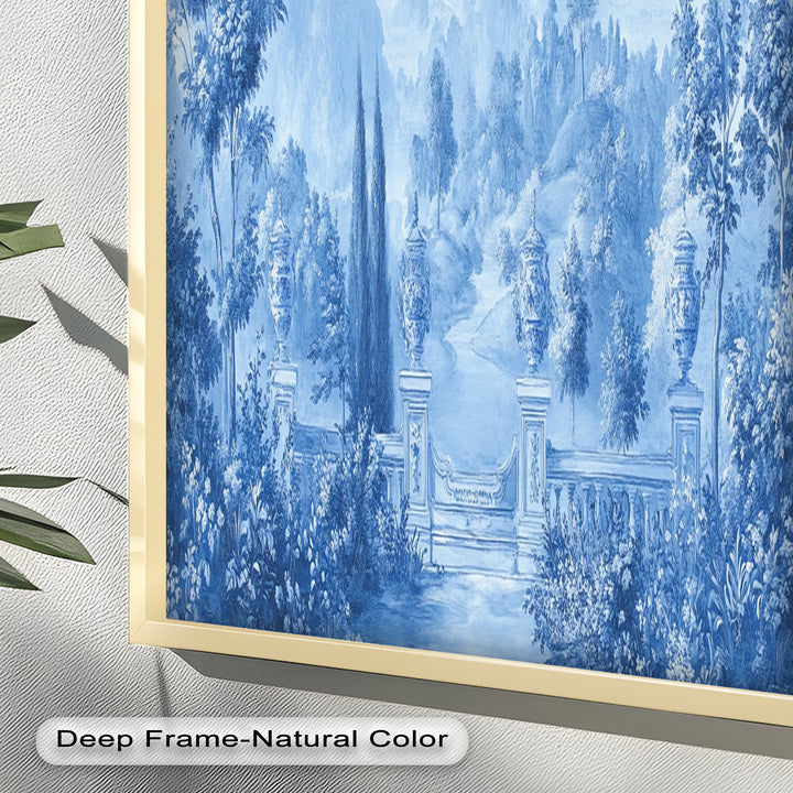 Blue Toned Garden Wall Art – Classical Landscape Oil Painting