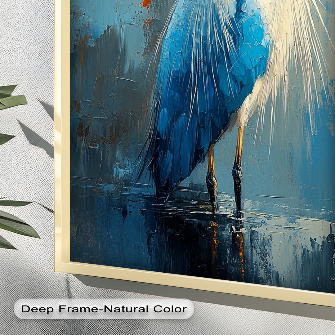 Blue Heron in Abstract – Framed Oil Painting
