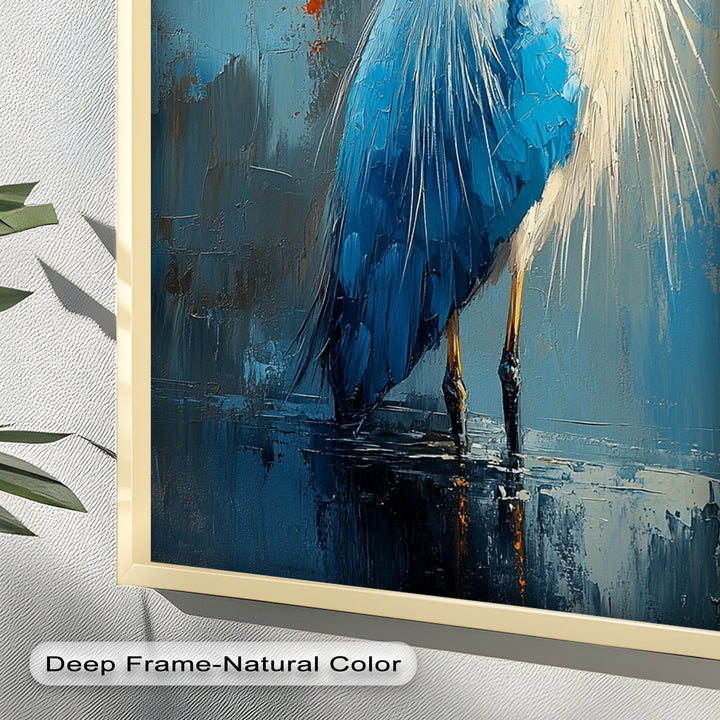 Blue Heron in Abstract – Framed Oil Painting