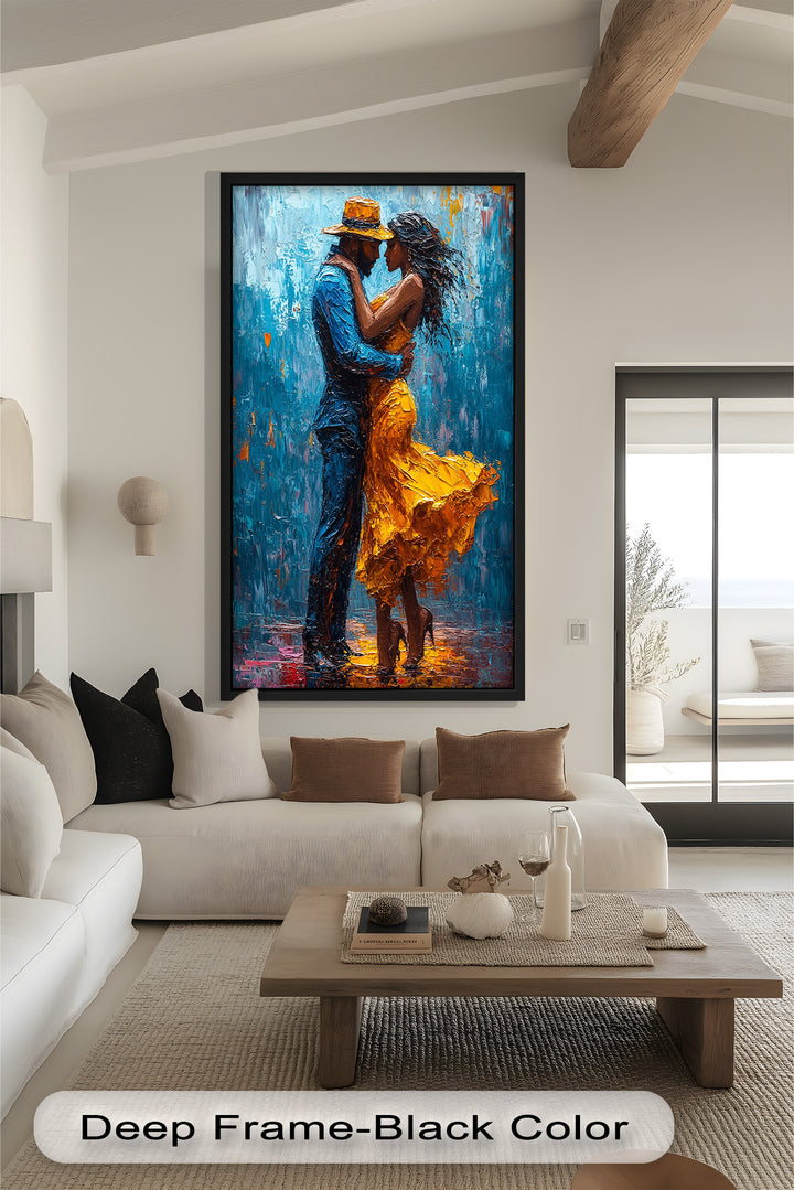 Golden Rhythm – Passionate Dance in the Rain Love Oil Painting