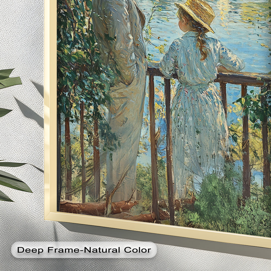 Father and Daughter by the Lake - Impressionist Oil Painting