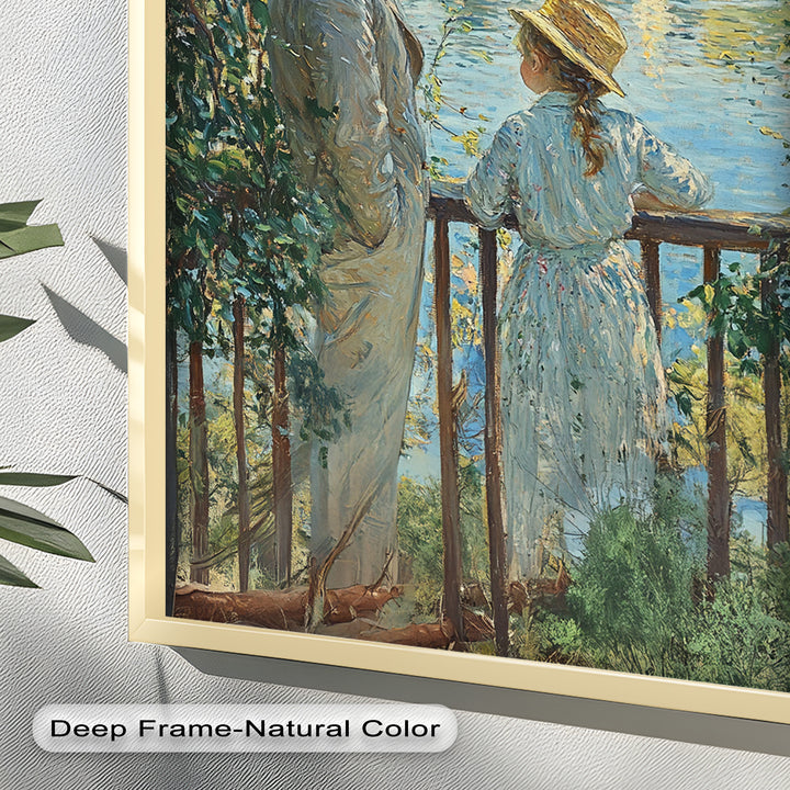 Father and Daughter by the Lake - Impressionist Oil Painting