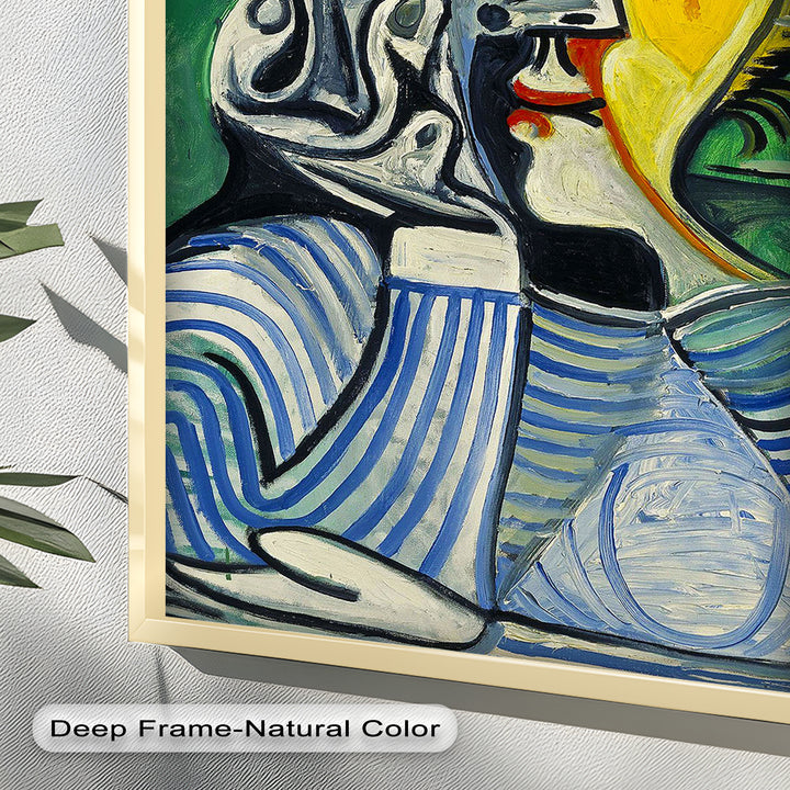 Nachdenklicher Blick – Gestreifte Frau mit Sonnenhut Picasso Ölgemälde