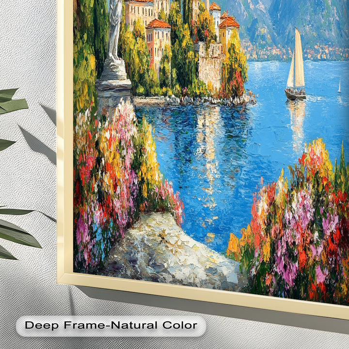 Colorful Italian Lake Town Wall Art – Landscape Oil Painting