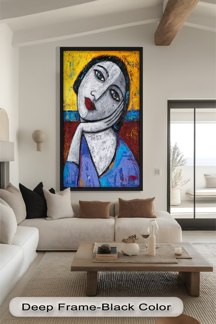 Restful Gaze – Expressionist Woman in Blue Picasso Oil Painting