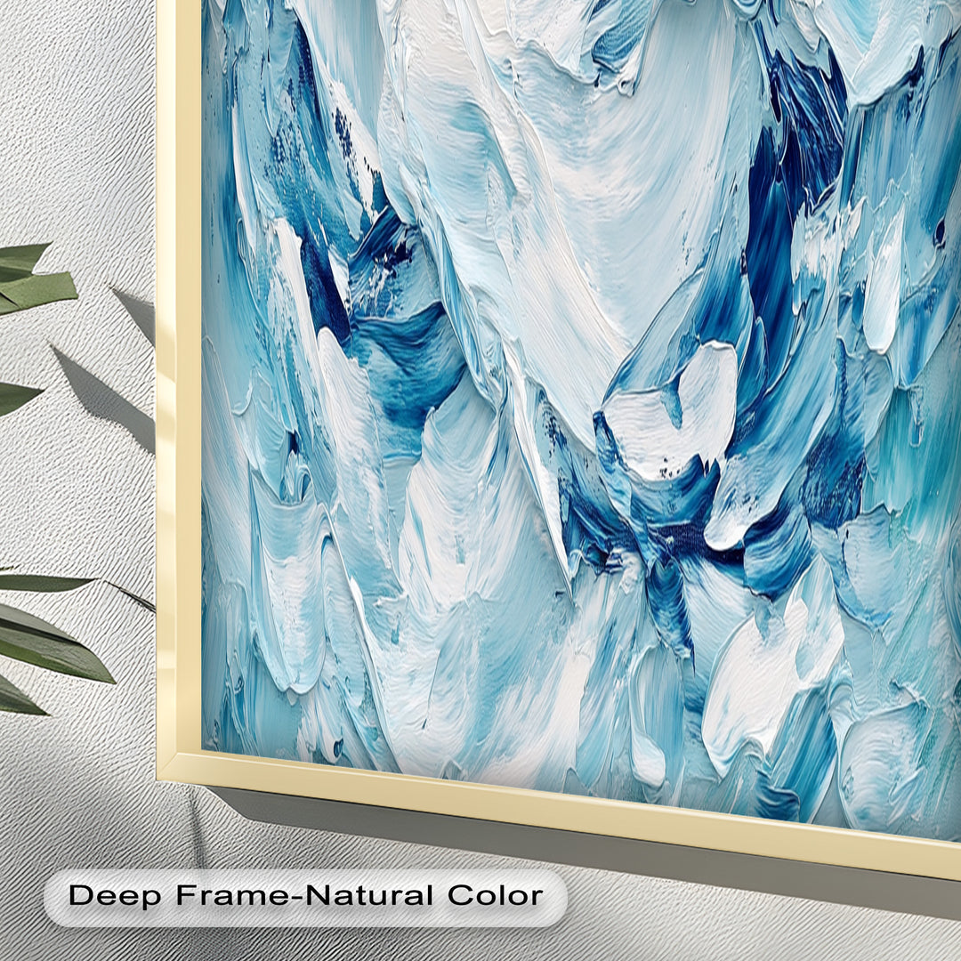 Ocean Ice Texture Art – Abstract Blue & White Oil Painting