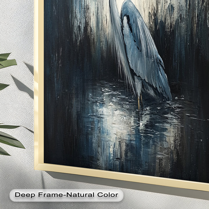 Heron in Misty Marshland – Animal Oil Painting